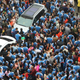 Students gather and wait to be taken to the venue for the annual national college entrance examination, or "gaokao", while their parents see them off in Dandong, Liaoning province, China, June 5, 2018.